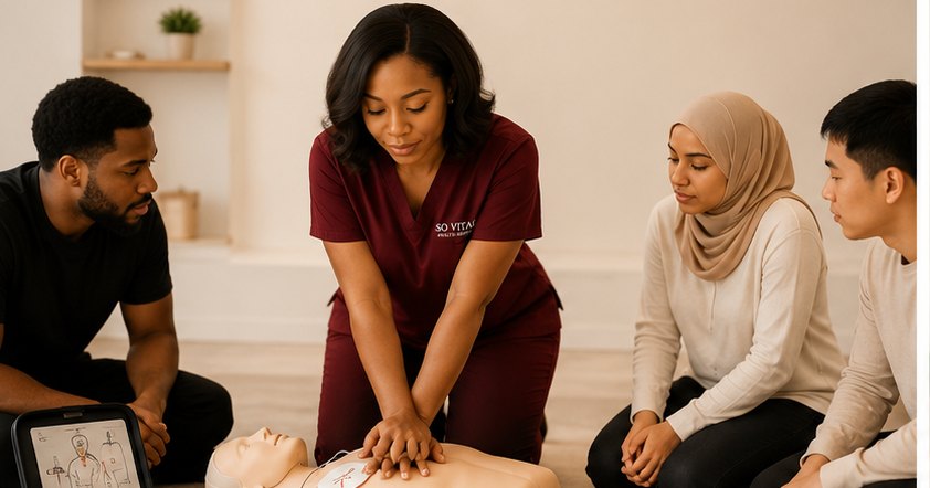 So Vital Health Institute instructor leading a hands-on CPR class.